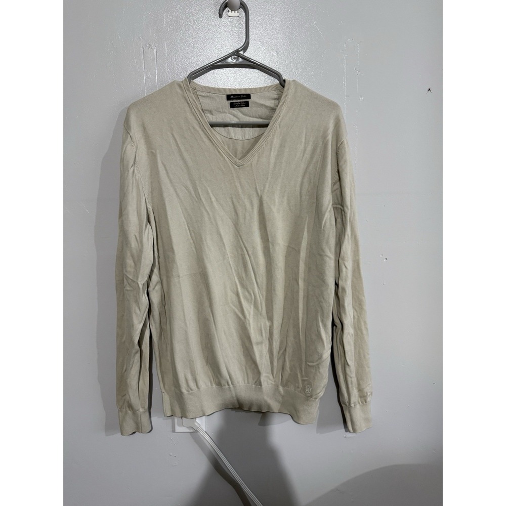 Massimo Dutti Mens‎ V-Neck Beige Long Sleeve Sweater, Sz L, Extrafine Cotton